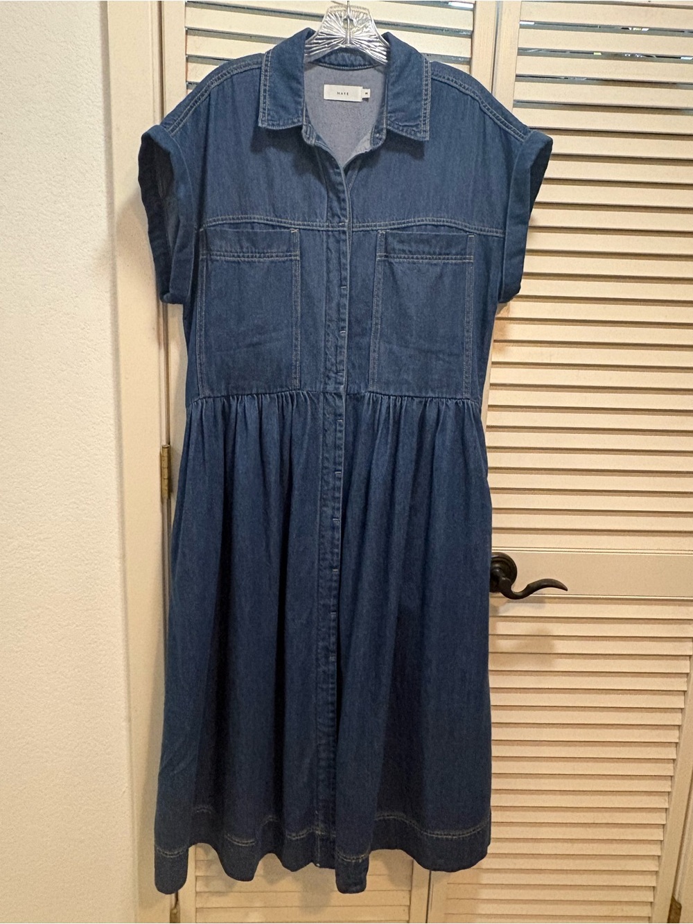 Casual Dark Blue Denim Button-Front Women's Dress